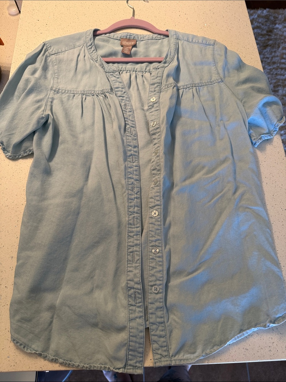 Chico's Light Blue Short-Sleeve Button Front Blouse